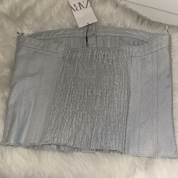 Zara Metallic Silver Denim Corset Top - Picture 6 of 6